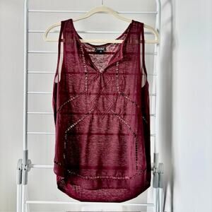 Lucky Brand Burgundy Boho Sheer Embroidered Tank M